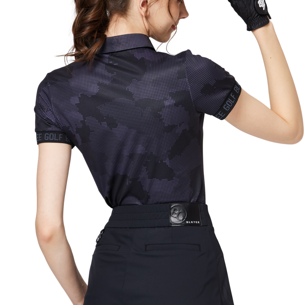 カラープリント 通気性 襟付き レディース 半袖トップス