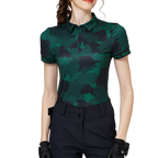 カラープリント 通気性 襟付き レディース 半袖トップス