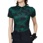 カラープリント 通気性 襟付き レディース 半袖トップス