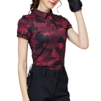 カラープリント 通気性 襟付き レディース 半袖トップス