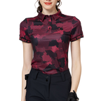 カラープリント 通気性 襟付き レディース 半袖トップス