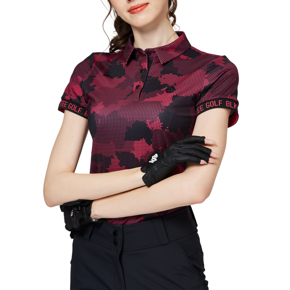 カラープリント 通気性 襟付き レディース 半袖トップス