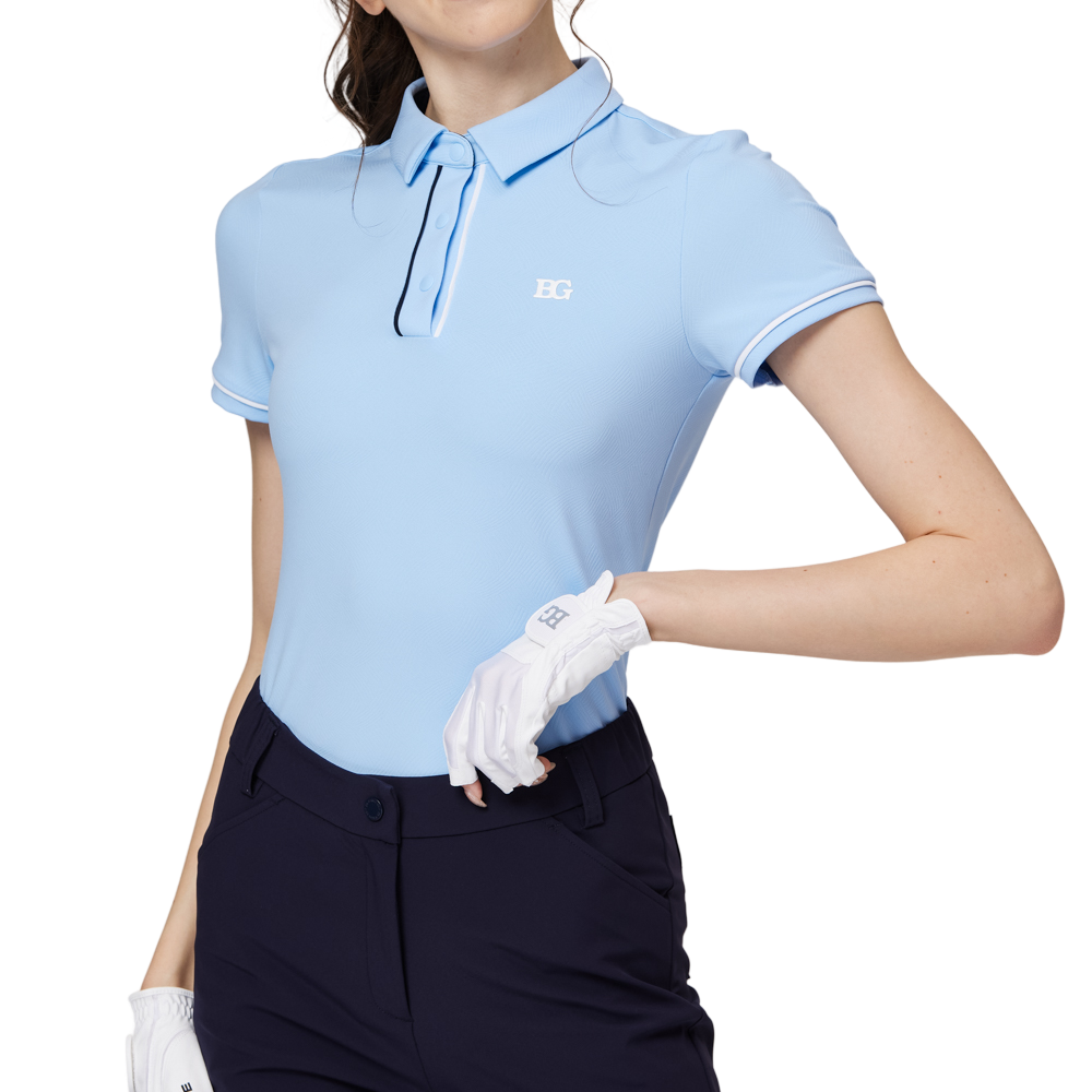 ジャカード生地の襟付き半袖トップス（レディース）