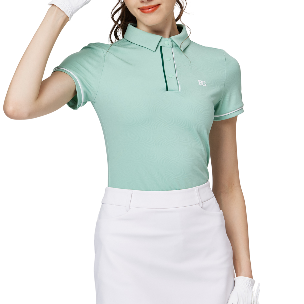 ジャカード生地の襟付き半袖トップス（レディース）