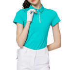 Diamond-patterned jacquard collar short-sleeved top