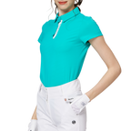 Diamond-patterned jacquard collar short-sleeved top