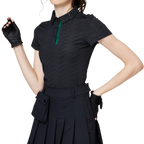 Diamond-patterned jacquard collar short-sleeved top