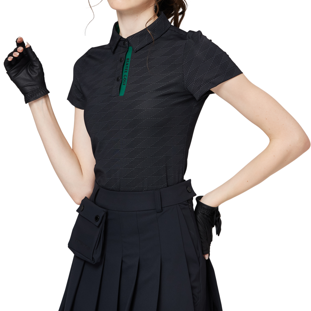 Diamond-patterned jacquard collar short-sleeved top