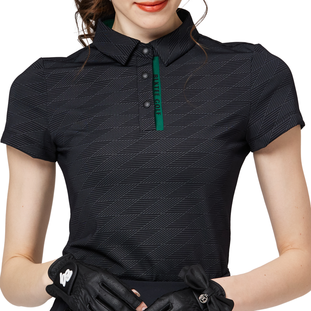 Diamond-patterned jacquard collar short-sleeved top