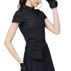 Diamond-patterned jacquard collar short-sleeved top