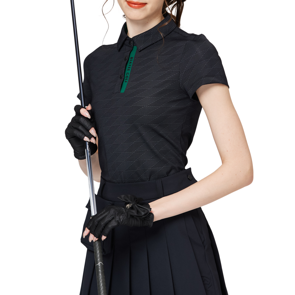 Diamond-patterned jacquard collar short-sleeved top