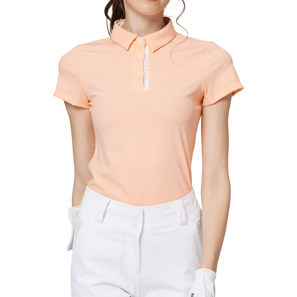 Diamond-patterned jacquard collar short-sleeved top