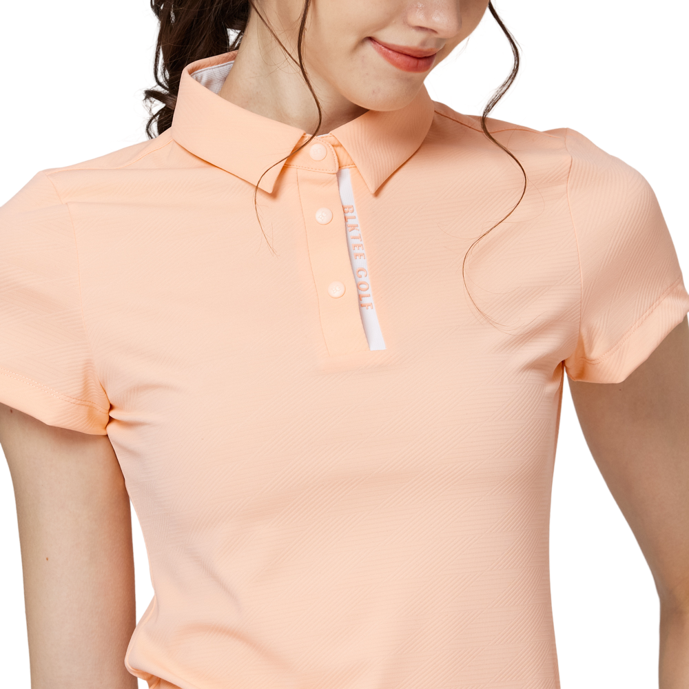 Diamond-patterned jacquard collar short-sleeved top