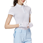 Diamond-patterned jacquard collar short-sleeved top