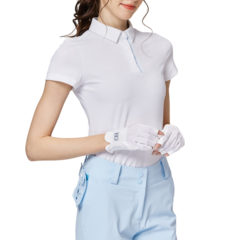 Diamond-patterned jacquard collar short-sleeved top