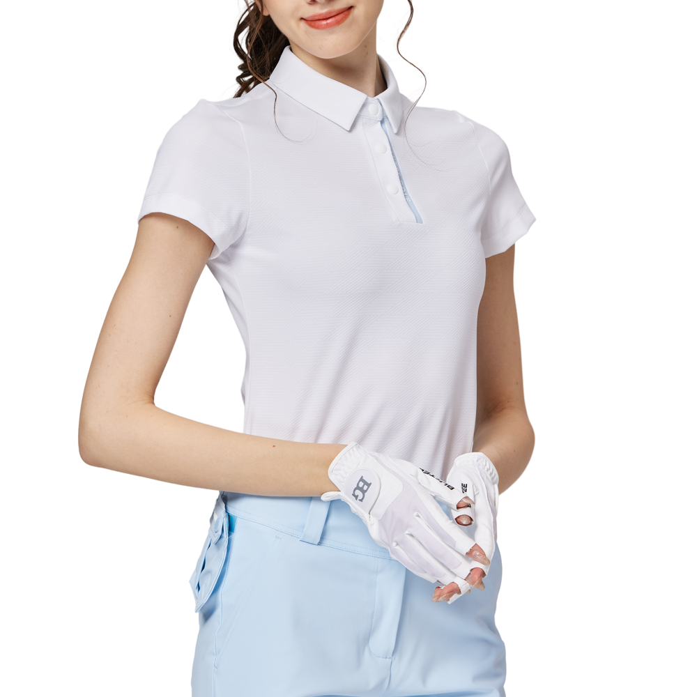 Diamond-patterned jacquard collar short-sleeved top