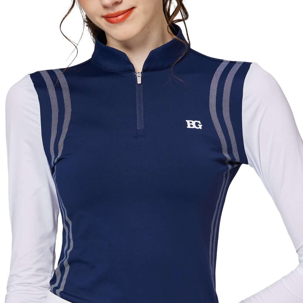 スタンドカラーのアイスシルク日焼け防止スリーブ