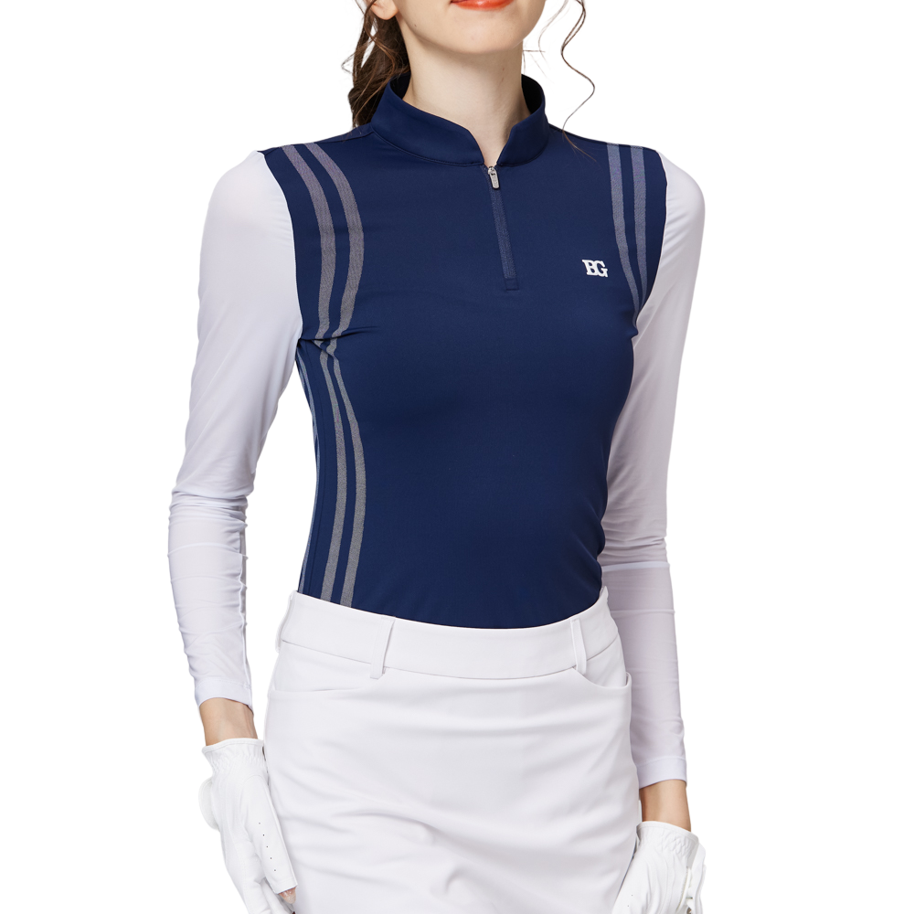 スタンドカラーのアイスシルク日焼け防止スリーブ