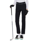 細身の伸縮性ウエストスリットレディースパンツ