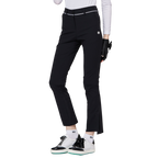 細身の伸縮性ウエストスリットレディースパンツ