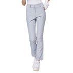 細身の伸縮性ウエストスリットレディースパンツ