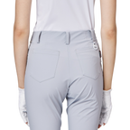 細身の伸縮性ウエストスリットレディースパンツ