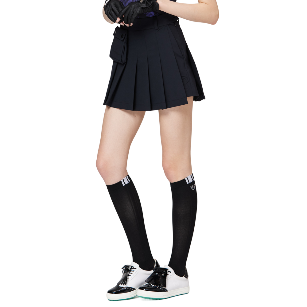 ハイウエストのワイドプリーツレディースショートスカート