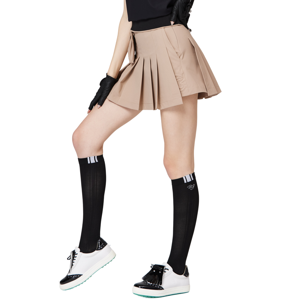 ハイウエストのワイドプリーツレディースショートスカート