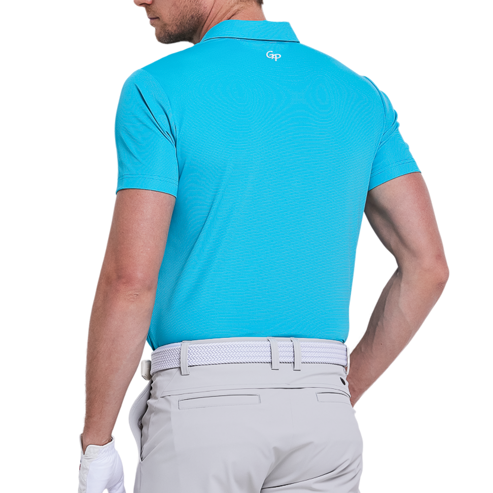 メンズ インポート 縦縞 半袖シャツ (シアン/ブルー)