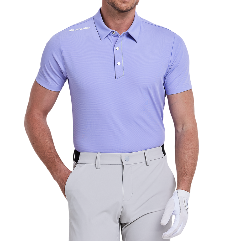 メンズインポートストライプ半袖シャツ（ライトパープル）