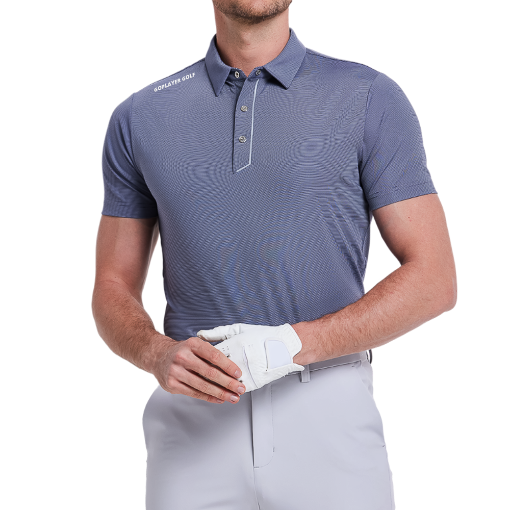 Men's imported striped short-sleeved shirt (blue-grey)