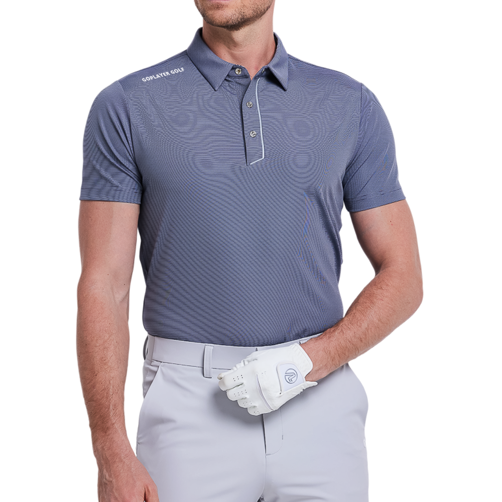 メンズインポートストライプ半袖シャツ（ブルーグレー）