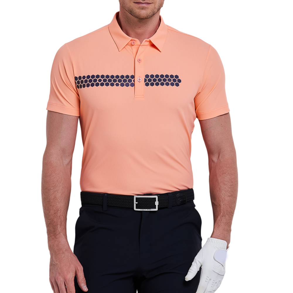 メンズ薄手縦縞半袖シャツ（オレンジ）