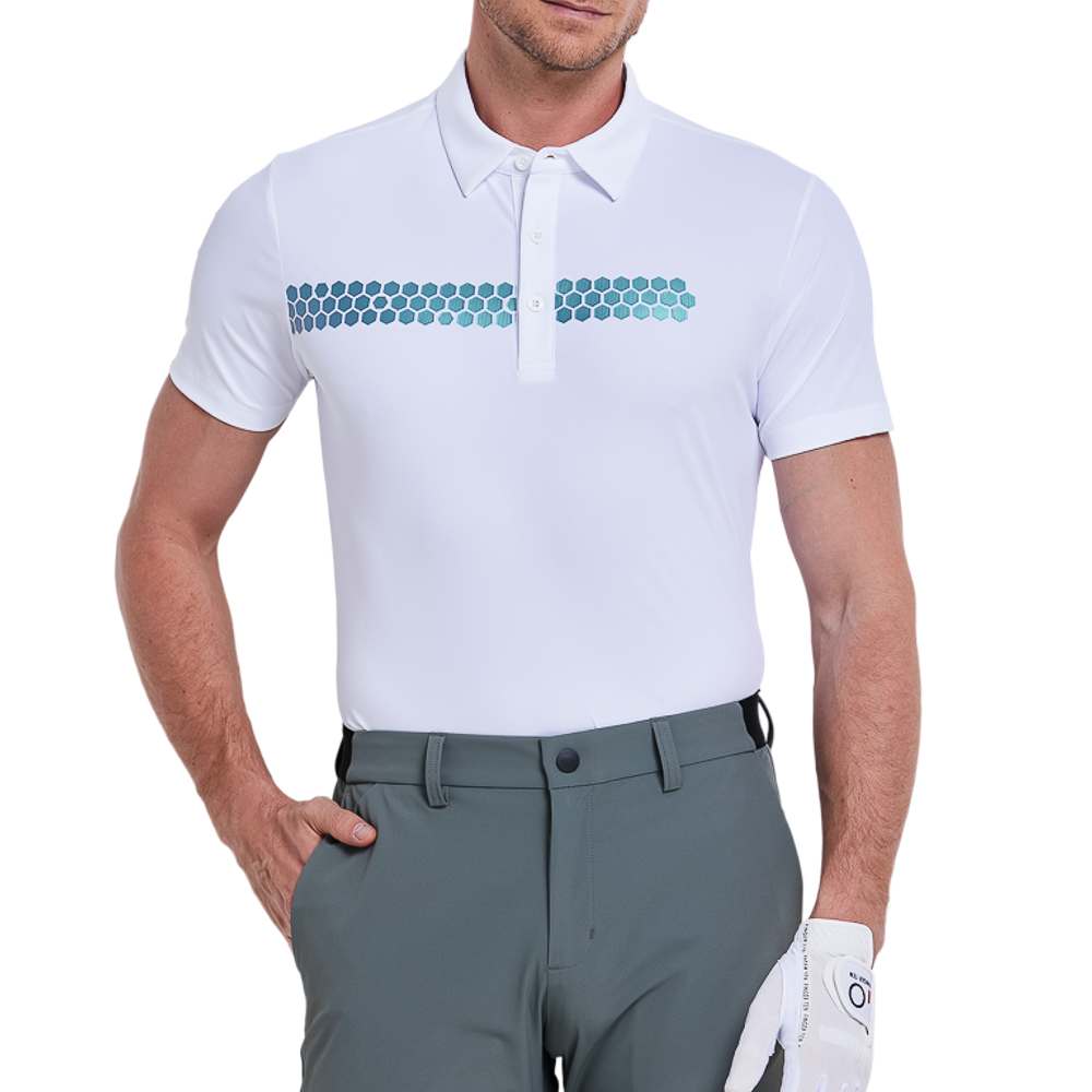 メンズ細ストライプ半袖シャツ（白）