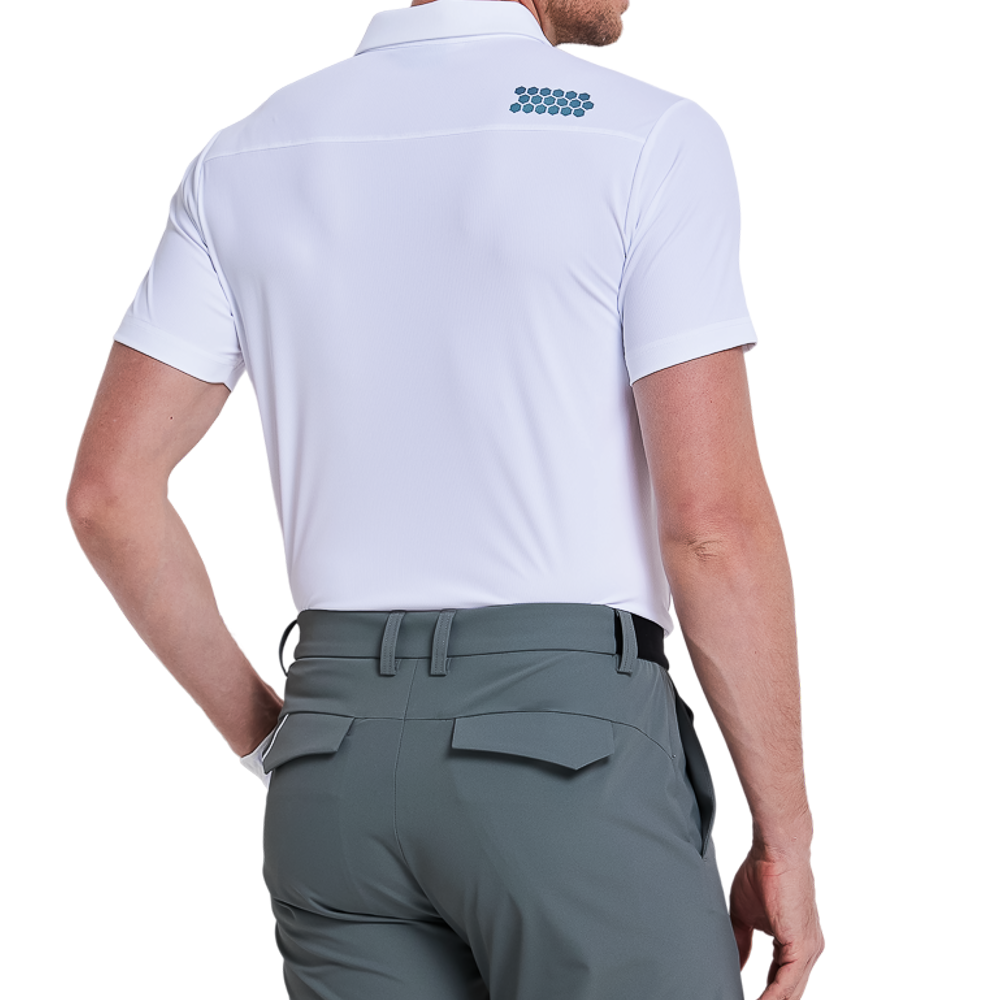 メンズ細ストライプ半袖シャツ（白）