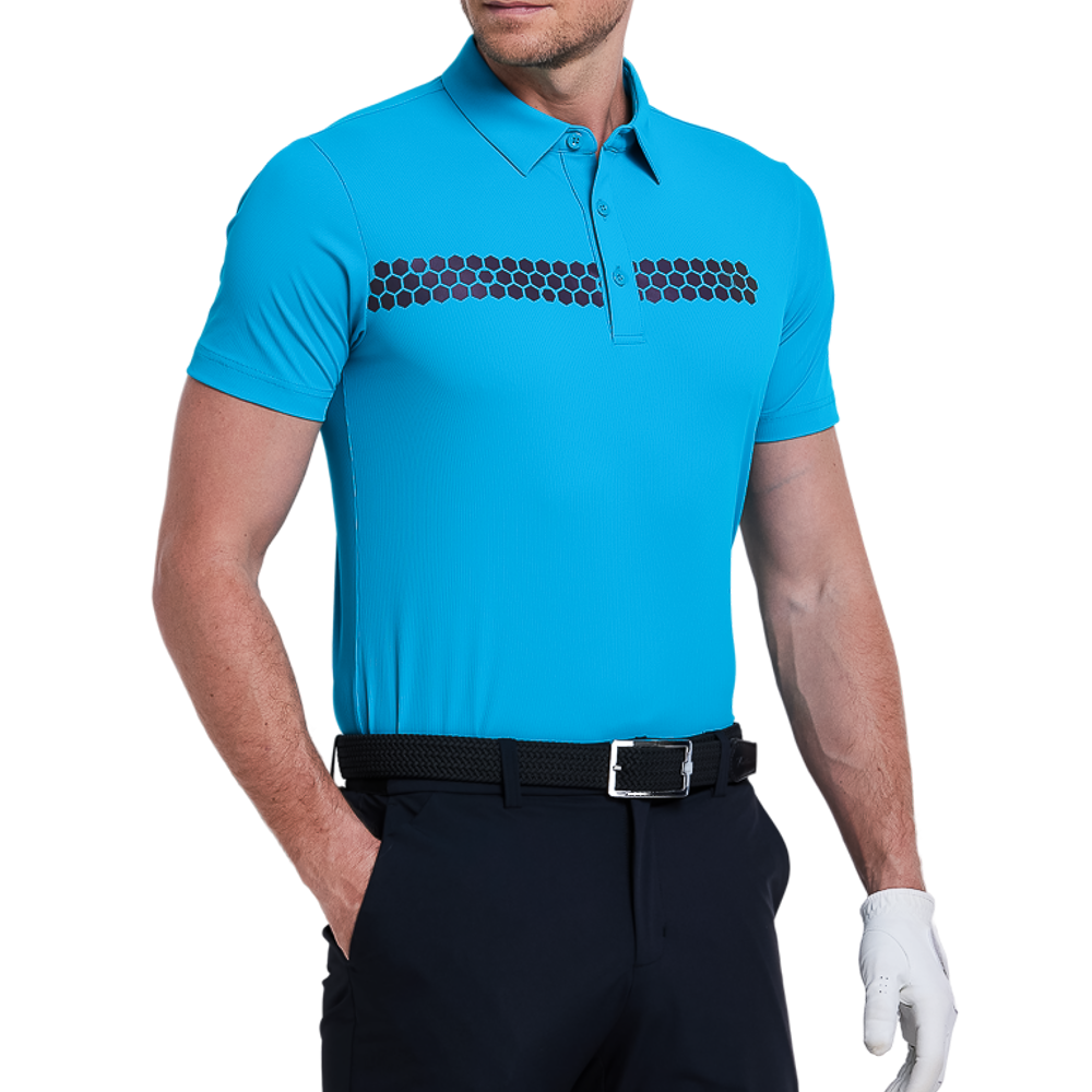 メンズ細ストライプ半袖シャツ（シアン/ブルー）