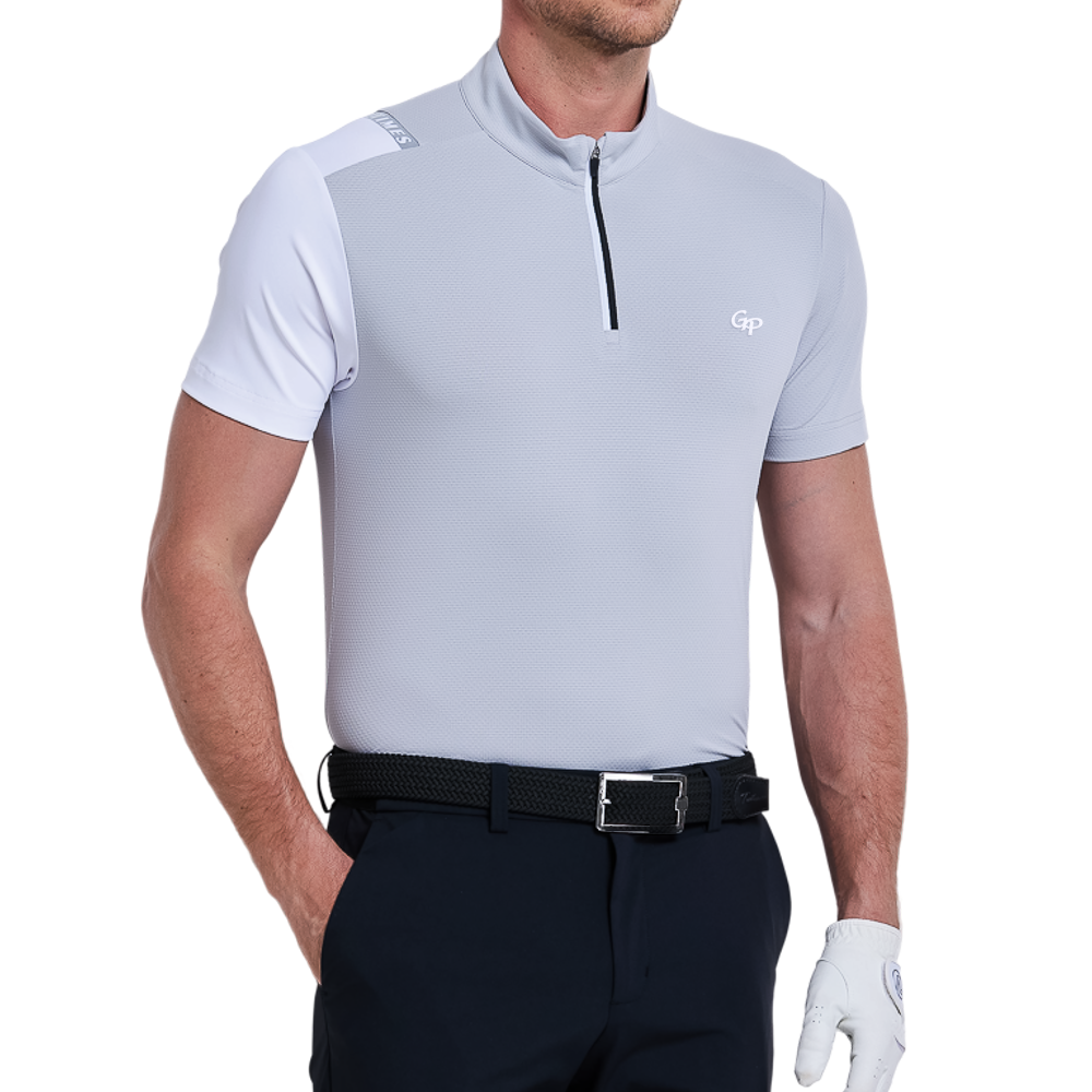 メンズチェック柄通気性半袖シャツ（ライトグレー）