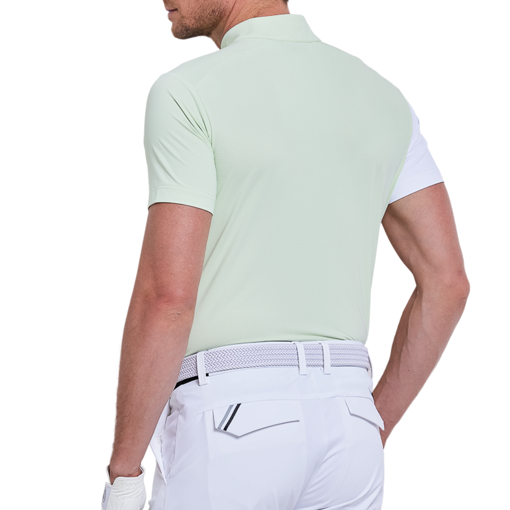 メンズチェック柄通気性半袖シャツ（ライトグリーン）