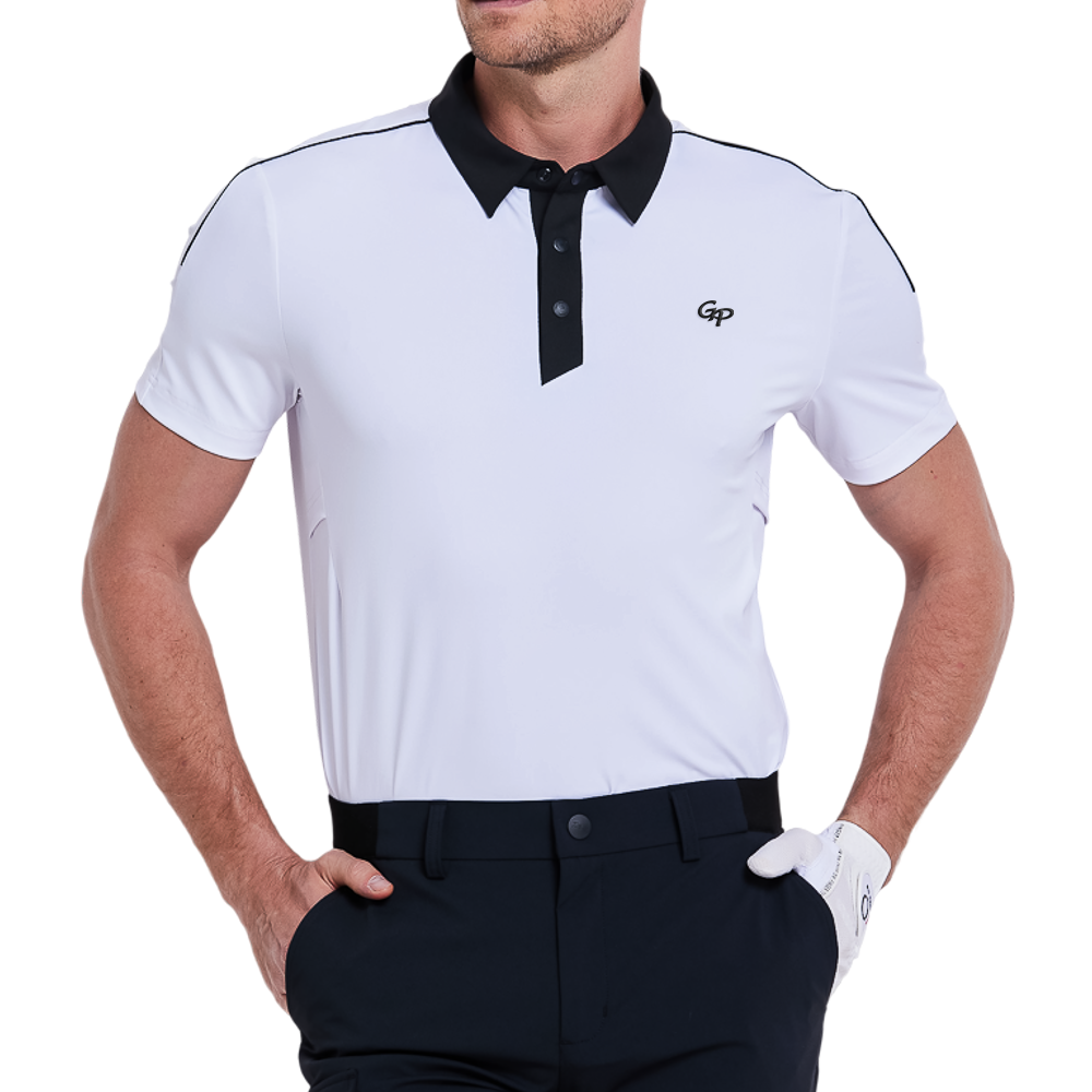 メンズ カラーブロックカラー クールタッチ 半袖シャツ（ホワイト）