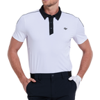 Men's color-blocked collar cool-feel short-sleeved shirt (white)