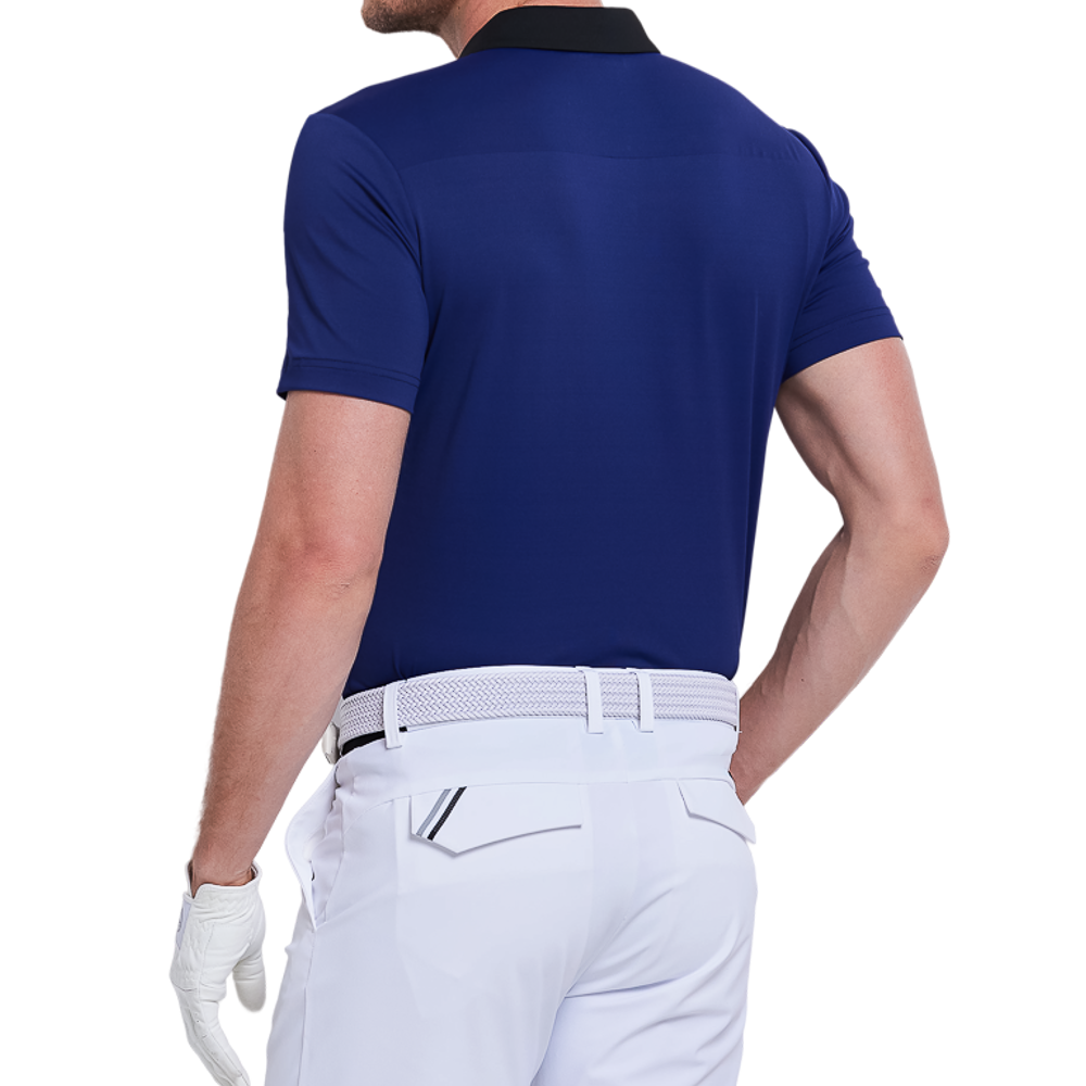 メンズ カラーブロックカラー クールタッチ 半袖シャツ（ロイヤルブルー）