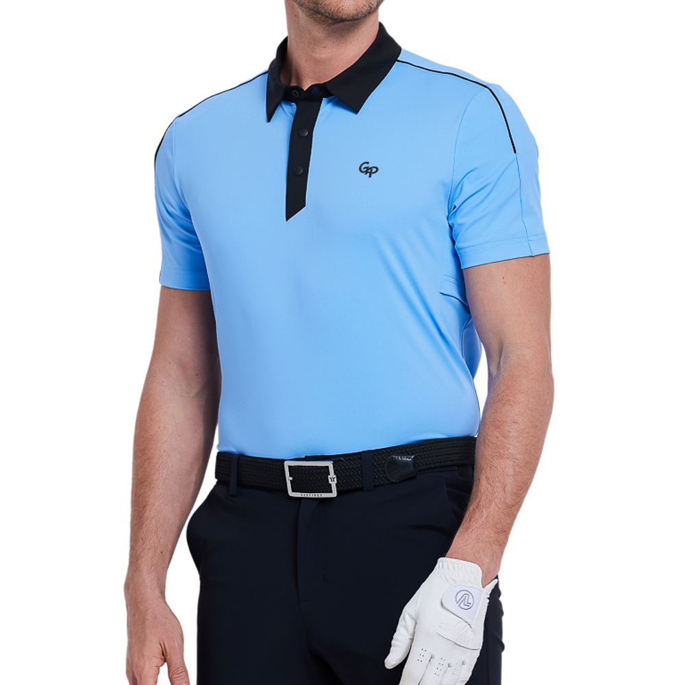 メンズ カラーブロックカラー クールタッチ 半袖シャツ (ライトブルー)