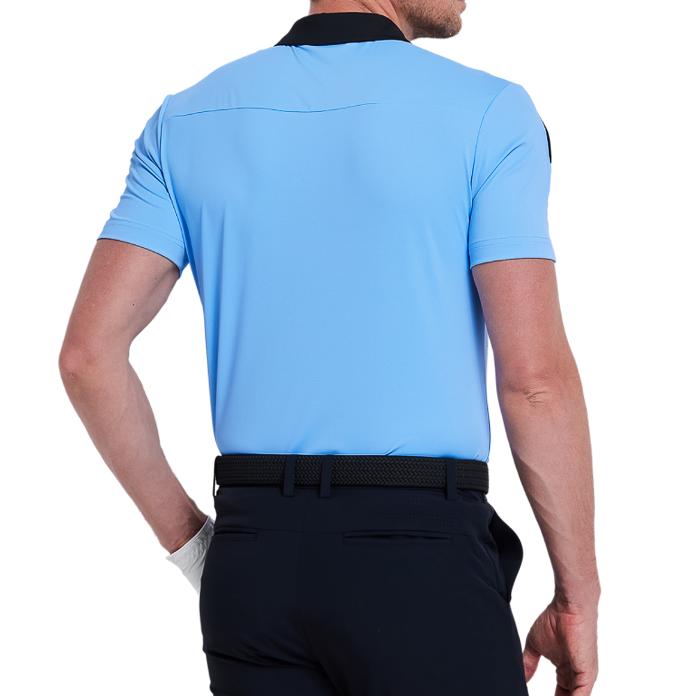 メンズ カラーブロックカラー クールタッチ 半袖シャツ (ライトブルー)