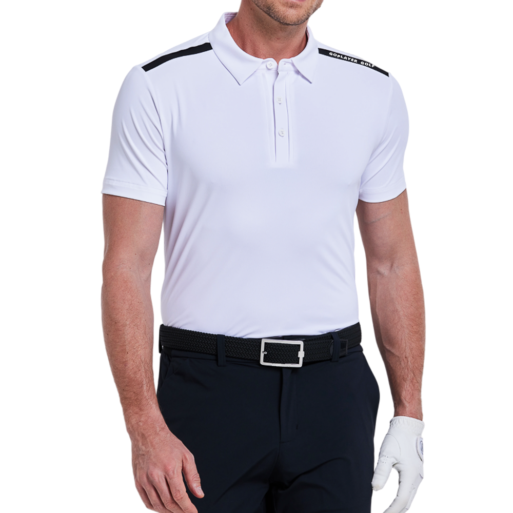 Men's color-blocked shoulder short-sleeved shirt (white)