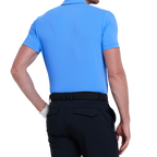 メンズカラーブロックショルダー半袖シャツ（ターコイズブルー）