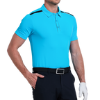 メンズ カラーブロック ショルダー 半袖シャツ (レイクブルー)