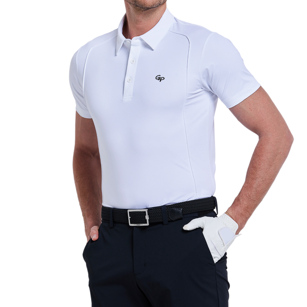 上質なビーズ生地を使用したメンズ半袖シャツ（ホワイト）