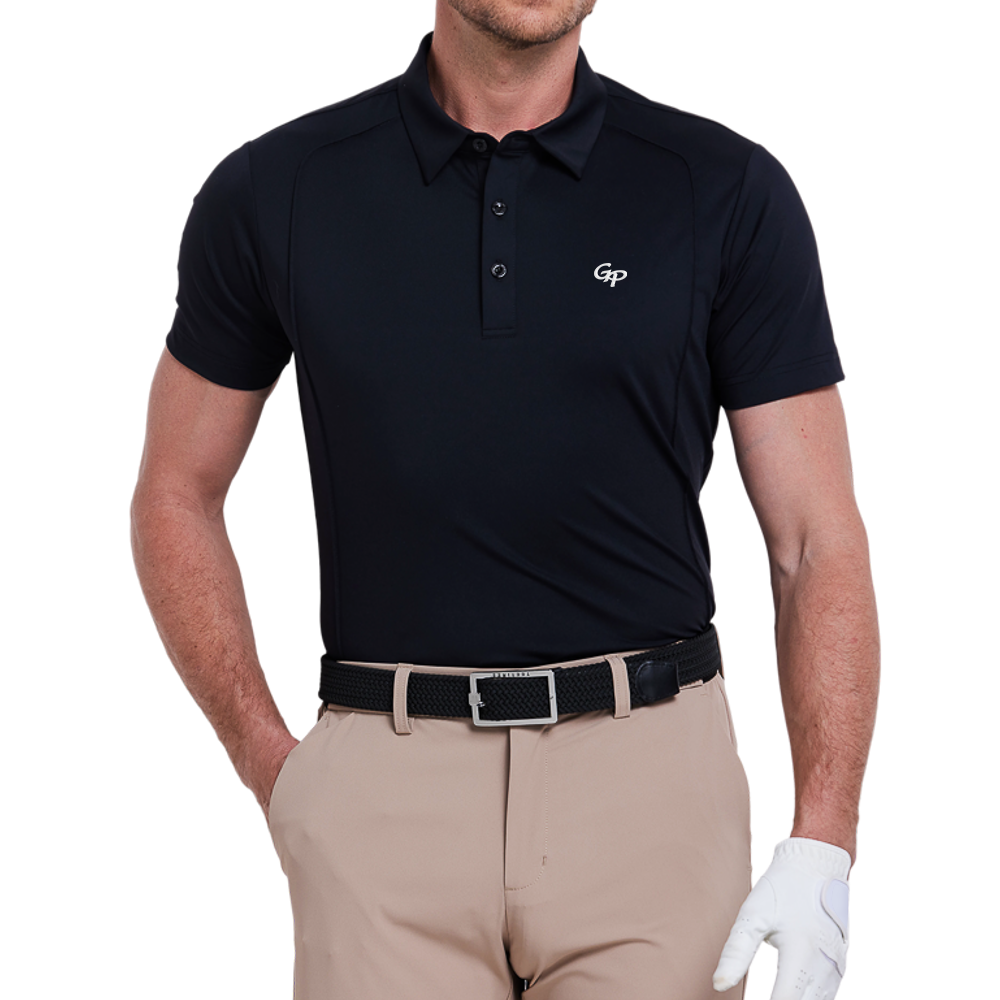 Men's short-sleeved shirt with fine beaded fabric (black)