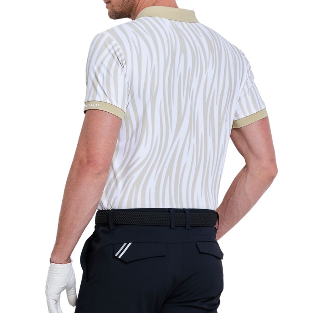 Men's colorful striped printed short-sleeved shirt (khaki)