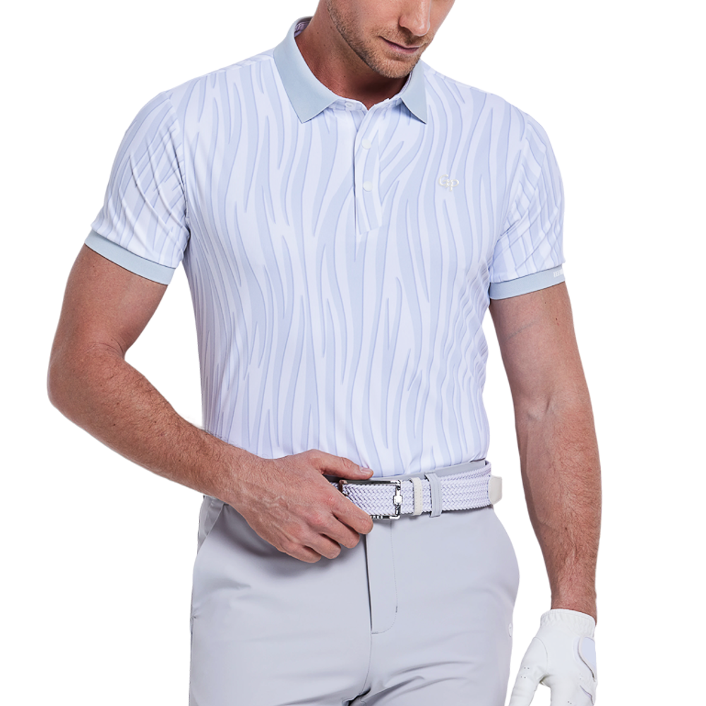 メンズカラフルストライププリント半袖シャツ（ライトグレー）